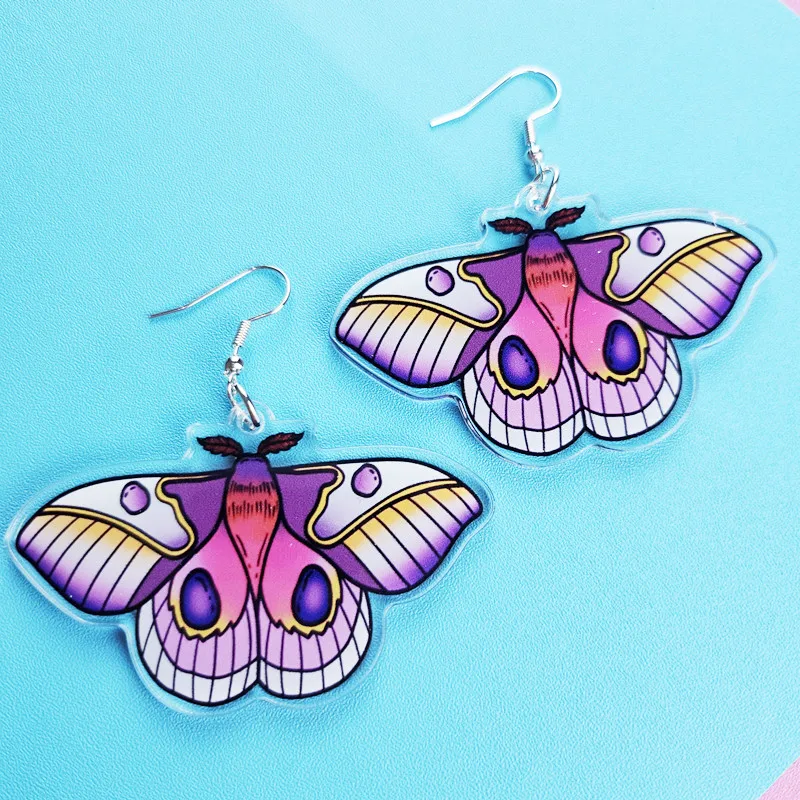 Novelty Purple Butterfly Acrylic Earrings Cute and Creative Earrings Kawaii Animal Jewelry Unique and Funny Women's Gift