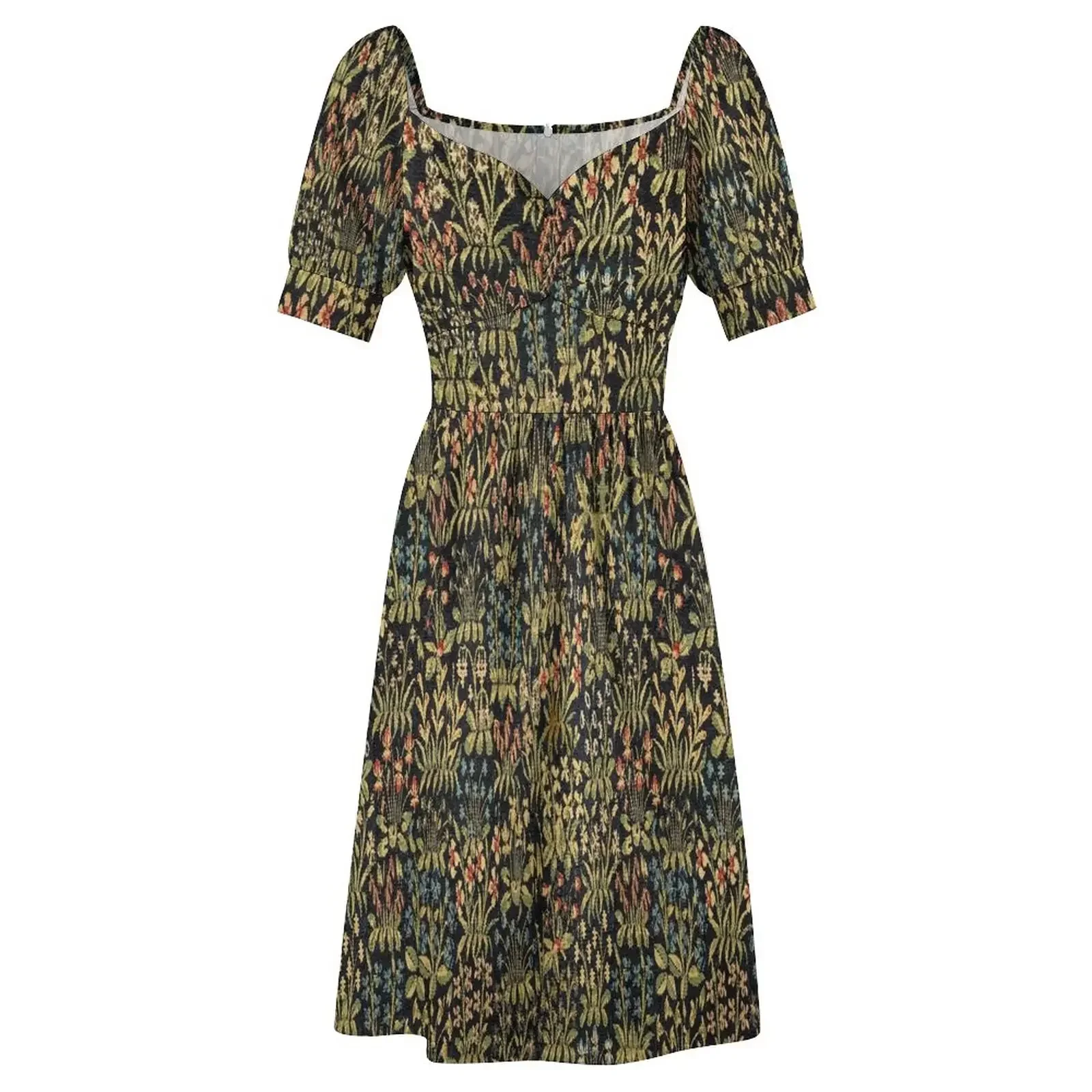 Medieval Gothic Fantasy Flowers Tapestry Floral Pattern Short-Sleeved Dress Aesthetic clothing cute dress