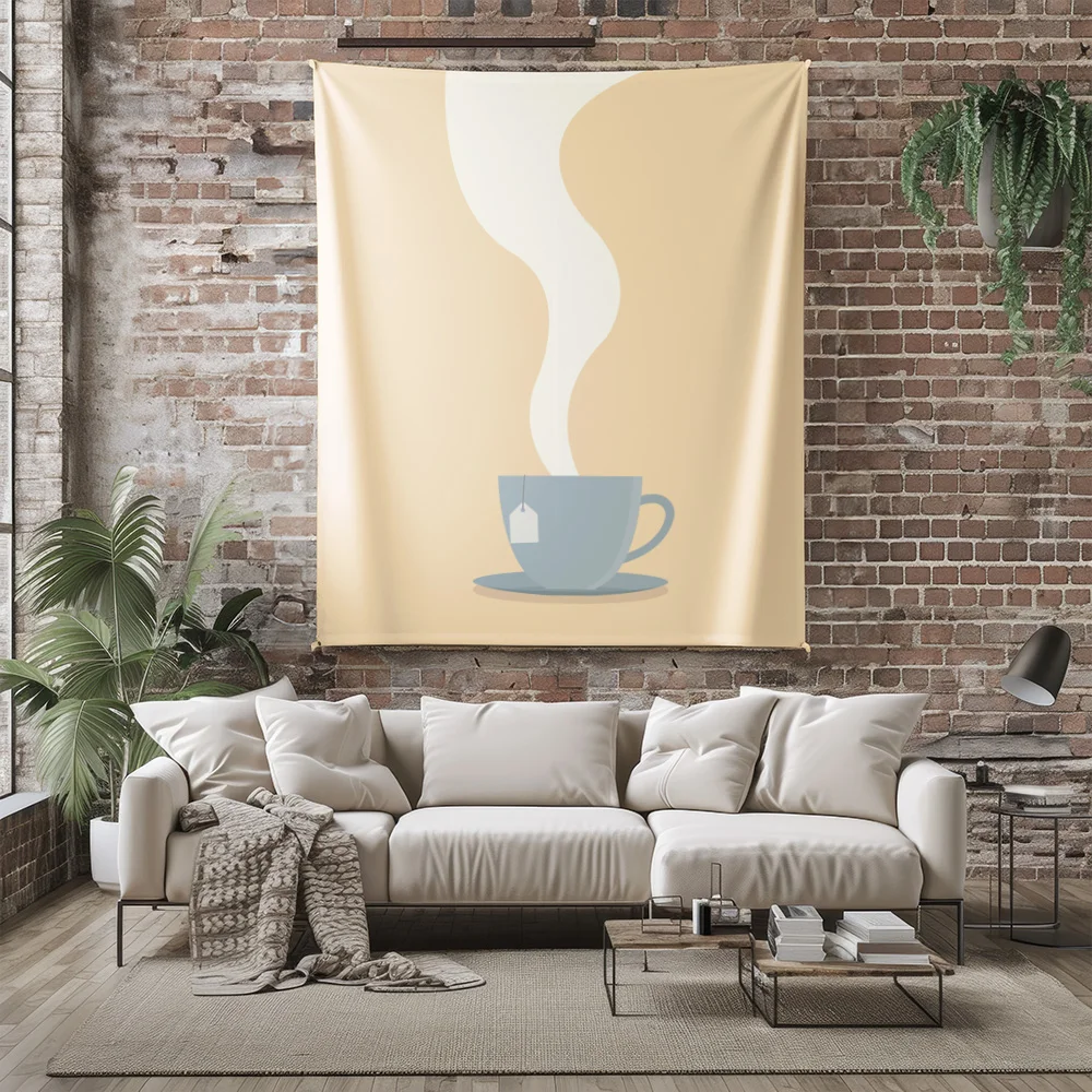 Minimalist Tea Cup Steam Wall Tapestry Machine Washable All Season Decor Print Calm Design Home Enhance spatial aesthetics