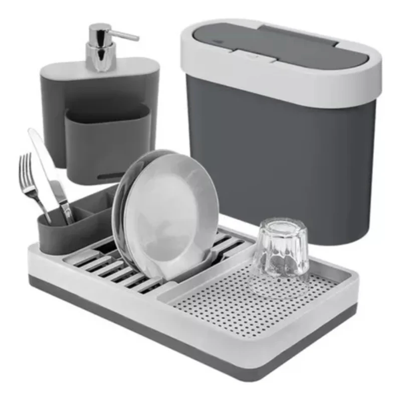 Sink  3 Pieces Polypropylene Flat Line  Color Grey  and Organization Kitchen Organizers