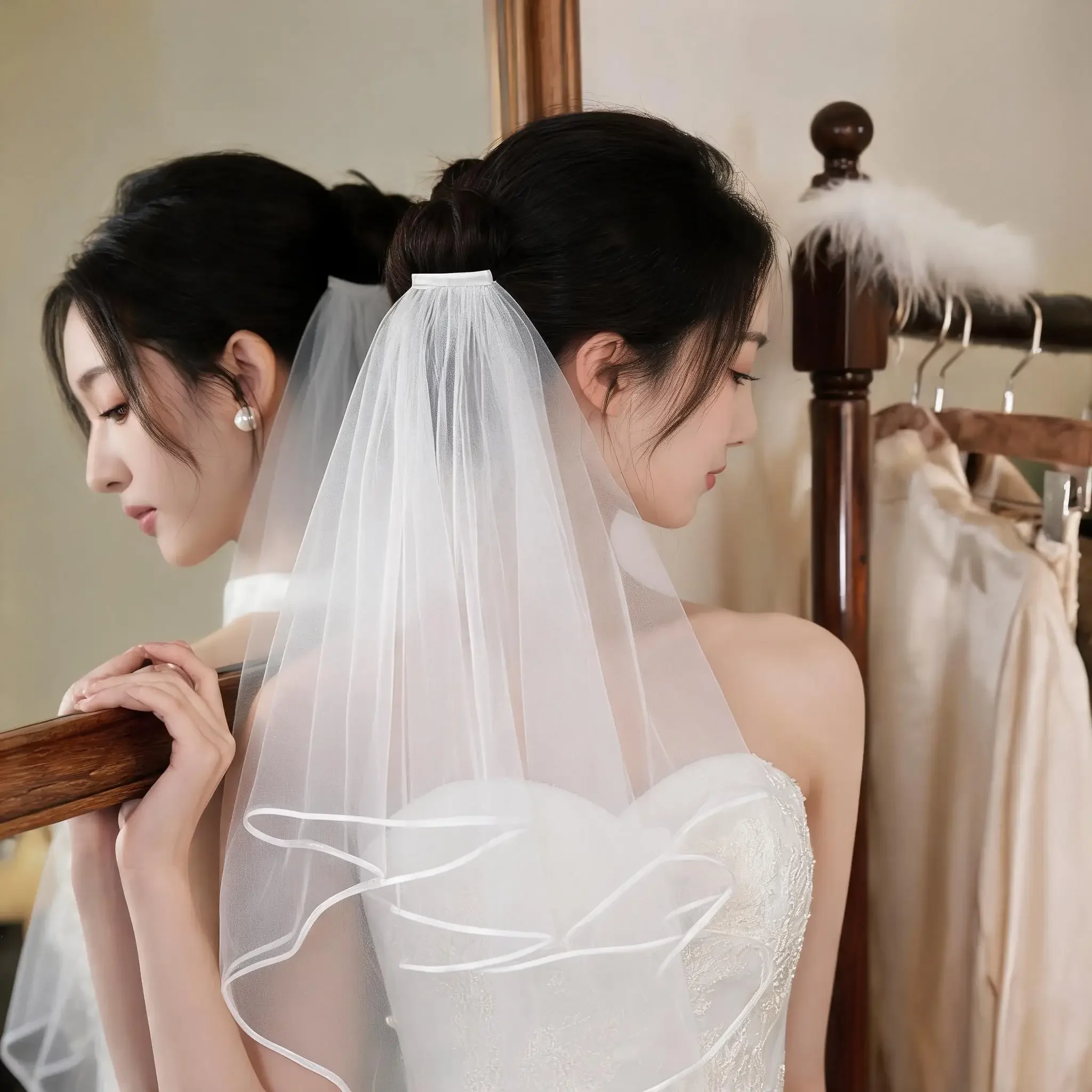Short Tulle Wedding Veils Cheap White Ivory Bridal for Bride for Mariage Accessories