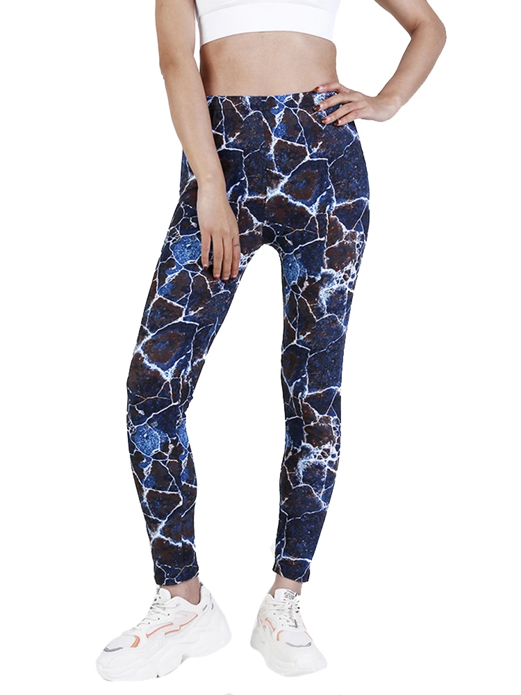 YSDNCHI Fitness Leggins Hot Sale Blue White Stone Printed Leggings Women Fashion Gym Sports Pencil Pant New High Waist Polyester