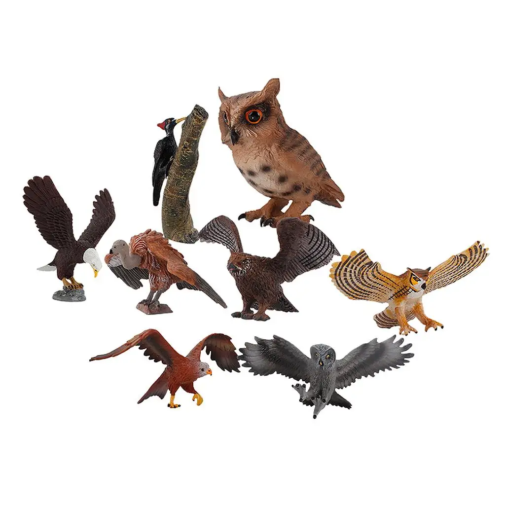 Bird Model Bald Eagle Owl Model PVC Figure for Kids Collection Early Learning Toy Props 8PCS