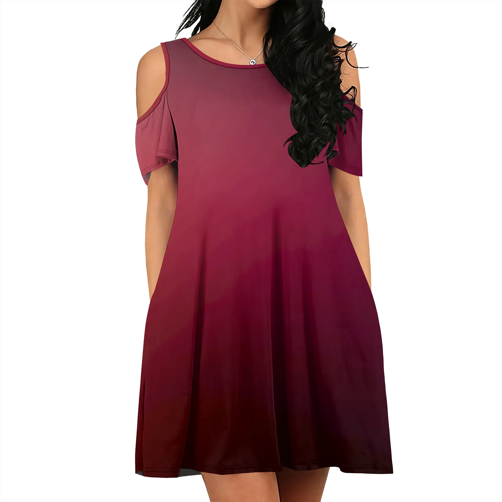 Short Sleeve Women's Cold Shoulder Dress with Pockets Casual Swing T-Shirt Dresses