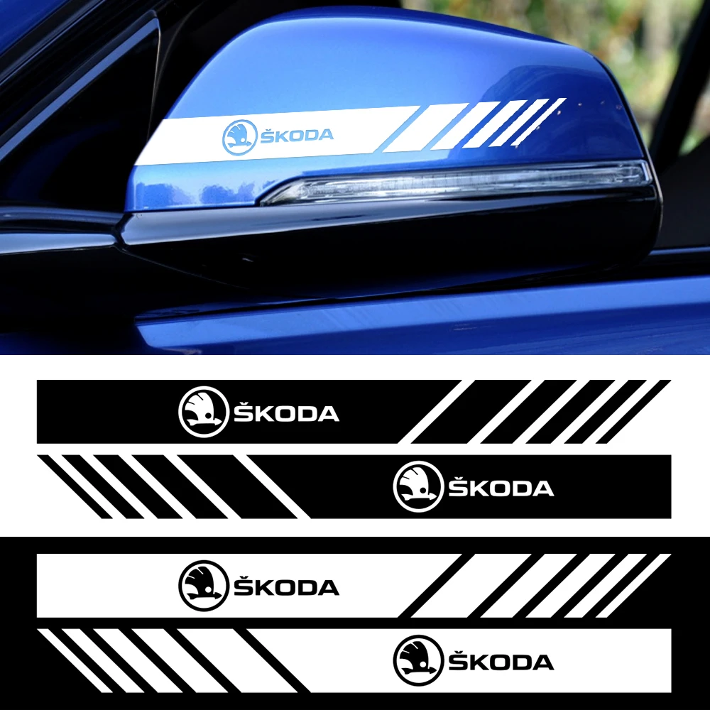 2pcs Car Body Side Rear View Mirror Stripes Badges Sticker Decoration For Skoda Rapid Octavia A5 RS Kodiaq Fabia A7 Kamiq Karoq