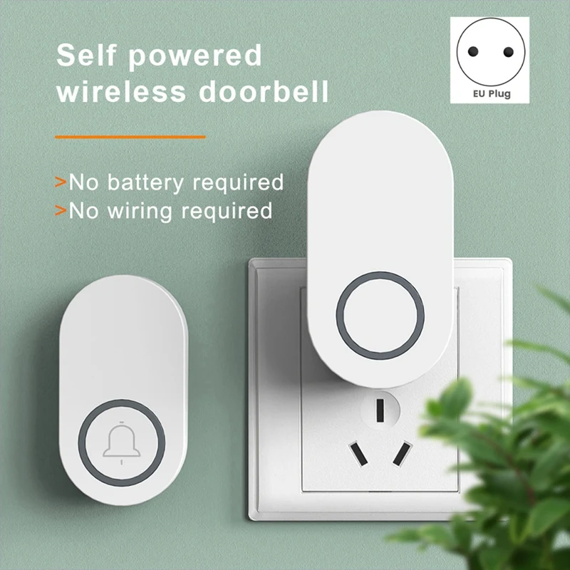 ใหม่ไร้สายกลางแจ้ง Smart Home Doorbell 60 ริงโทน Loud Volume Home ยินดีต้อนรับกันน้ําไม่มีสายไฟ EU-PLUG