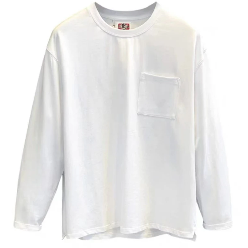 Autumn Men's Pure Cotton Round Neck Sweater High Quality Minimalist Retro USA Style Casual Comfortable White Pullover