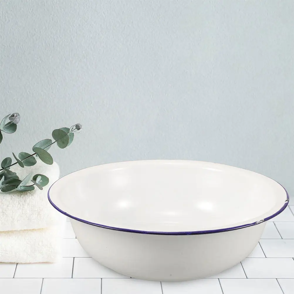 

Vintage Enamel Wash Basin 32Cm Retro Foot Soaking Basin Face Washing Bowl Laundry Tub Enamelware Bathroom Kitchen Decor