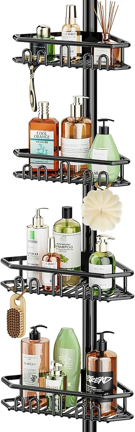 

Corner Shower Caddy Tension Pole- 4-Tier Adjustable Rustproof bathroom shower organizer- 62-115 Inch - 2024 New Adjustable Batht