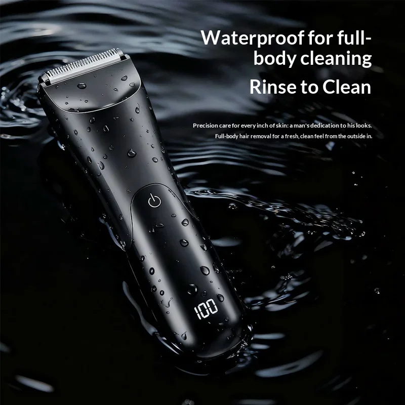 Electric Waterproof Groin Hair Trimmer for Men Replaceable Ceramic Blade Body Groomer Pubic Hair Trimmer