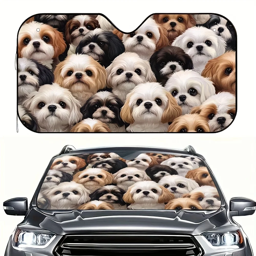 

Солнцезащитный козырек с коллажем для щенков — 1 шт., сохраняет прохладу, включает 4 присоски для легкой настройки, складные и удобные, идеально подходят для