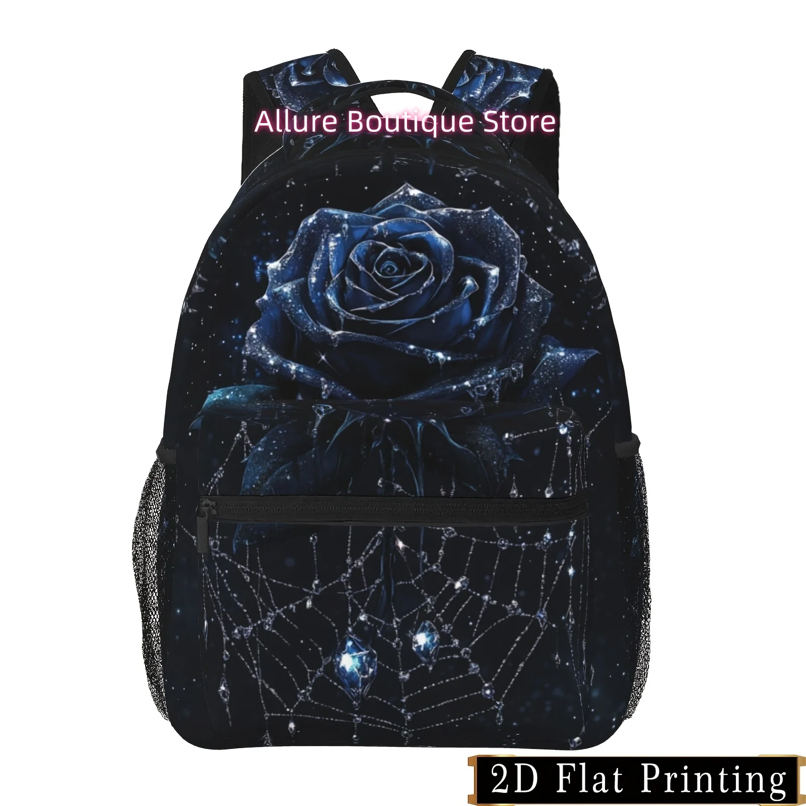 [Adventure Ready] Youth Backpack | Dark Rose Crystal Mesh Pattern | Polyester with Laptop Compartment & Spacious Storage | Light