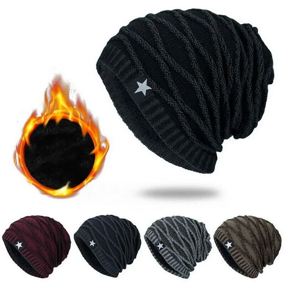 Winter Warm Soft Fleece Lined Beanie Hat Skullies Hat Knitted Cap Ski Cap