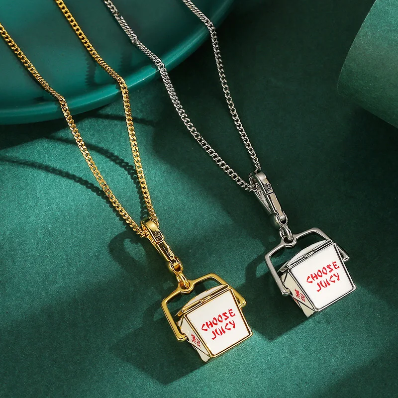 

1Pc Exquisite Takeaway Box Pendant Necklace, Sweater Chain Decor Pendant, Charms Jewelry Keychain Birthday Decor Gifts