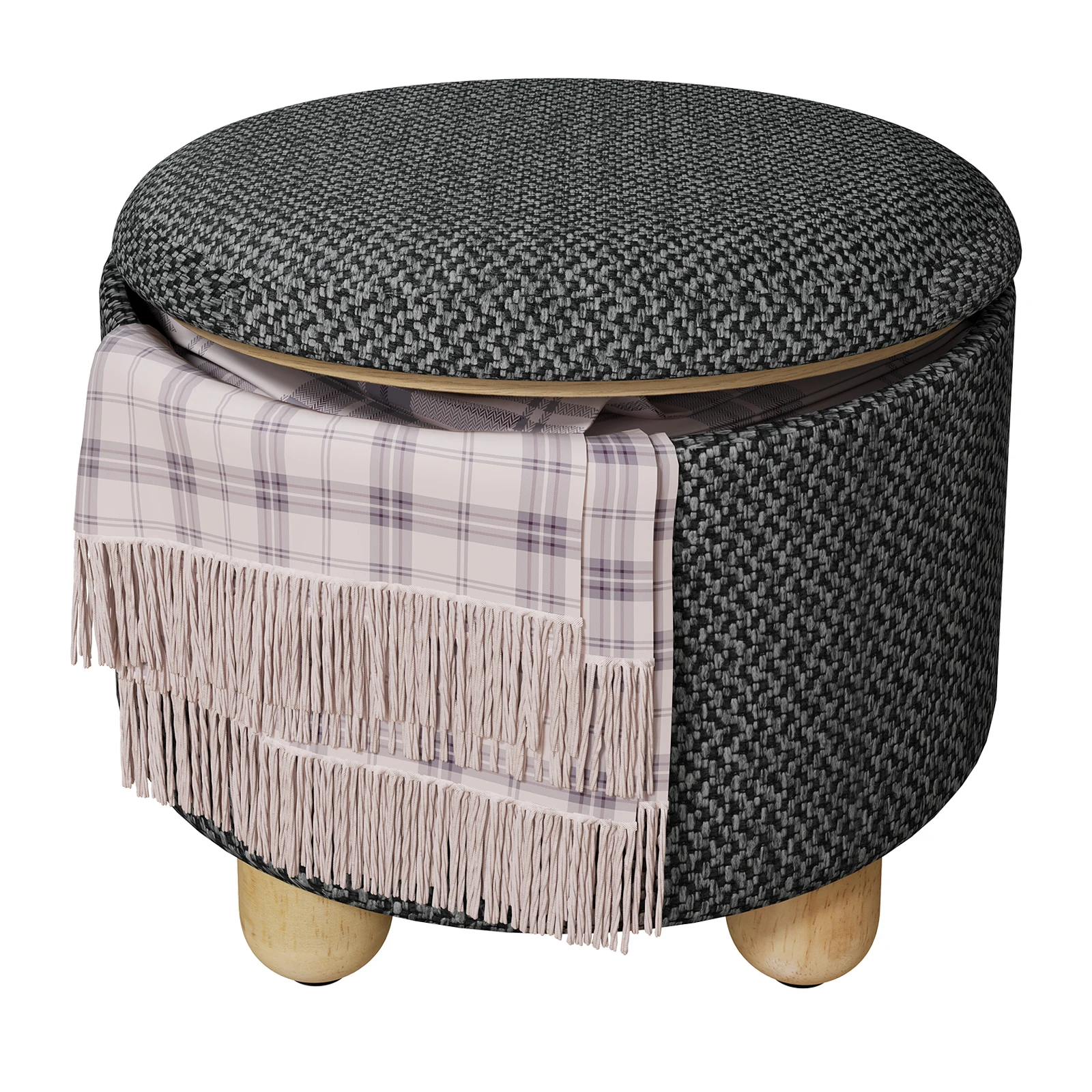 WOLTU faltbarer Ottoman-Aufbewahrungshocker, gepolsterter Hocker mit Deckel, Kiefernholzbeine, platzsparend für Schlafzimmer, Wohnzimmer, Heimdekoration – Detail 13