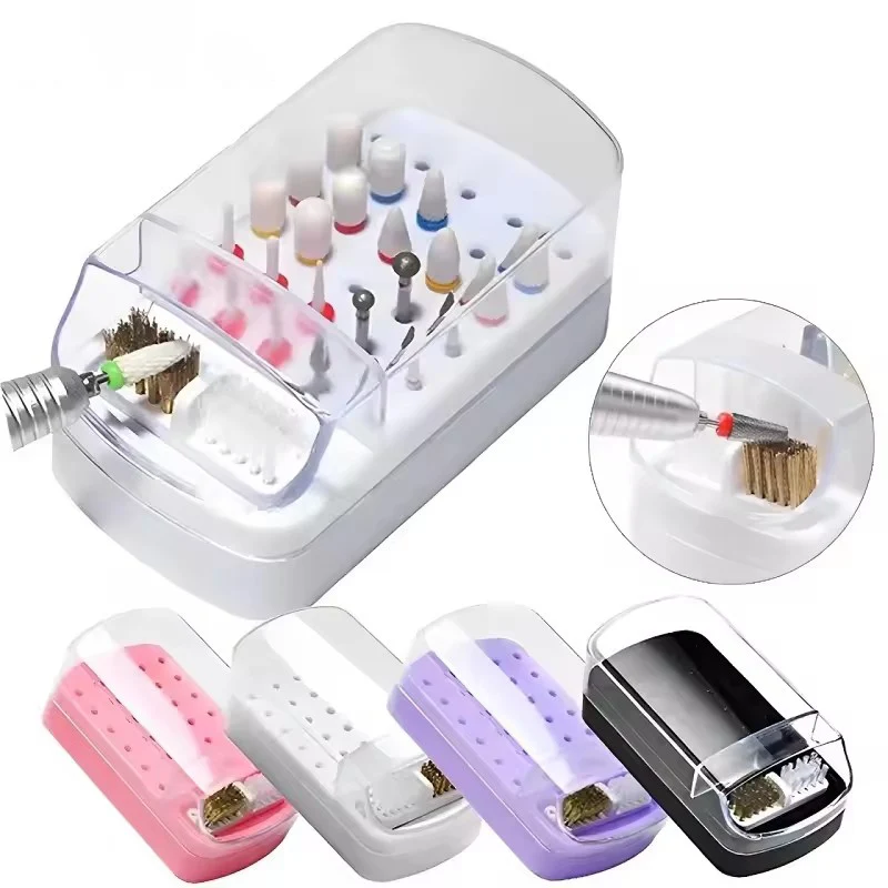 30 Hole Nail Polish Finisher Acrylic Portable Dust-proof Cleaning Finisher Nail Drill Storage Box Professional Nail Tools