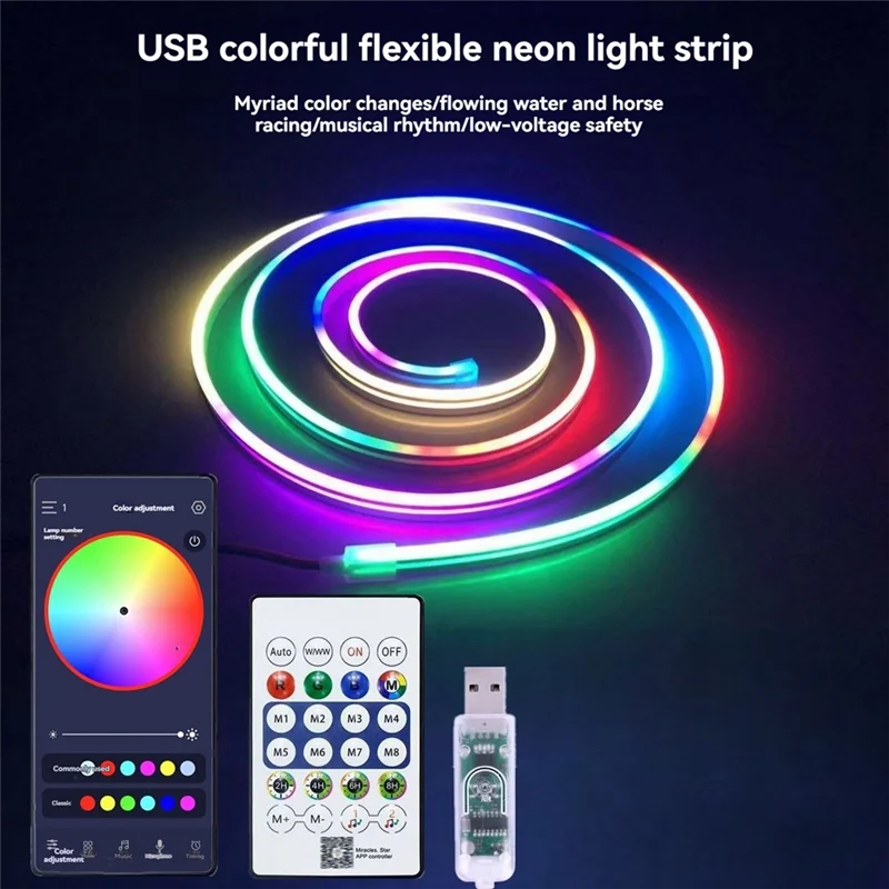 AB41-DC5V RGBIC LED Strip Verlichting Neon Lichtslang Met Muziek Sync DIY RGB Sfeer Licht Strip Tape Voor Home Decor
