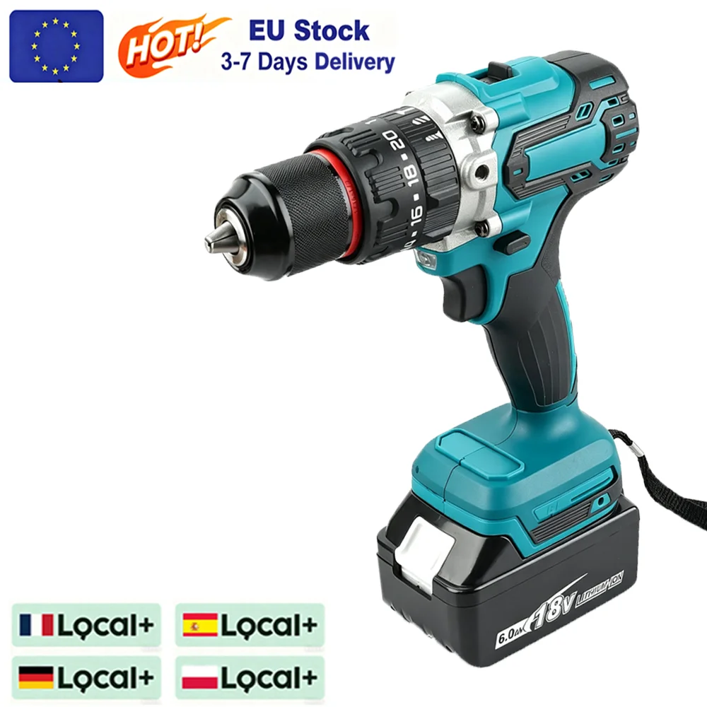 NEUE Elektrische Bohrmaschine Professionell Kabellos Bürstenlos Tragbar Ohne Akku - Ergonomisch & Langlebig 2-Gang-Geschwindigkeit Passend für Makita 21V Akku