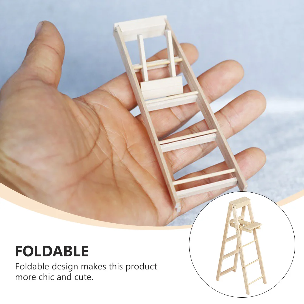 Mini House Ladder Toys Home Decor Step DIY Dollhouse Furniture Wooden Supplies