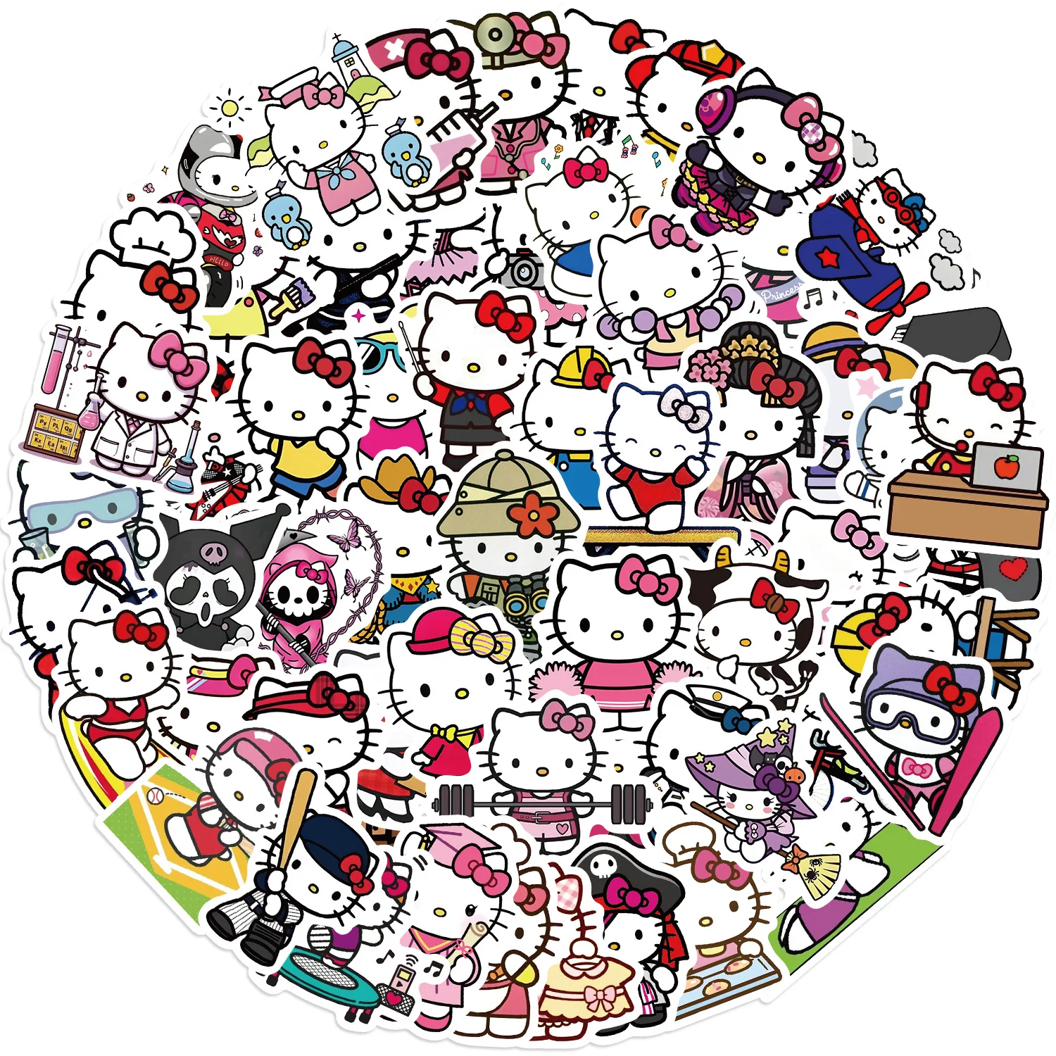 60PCS Kawaii Sanrio Hello Kitty Cute Stickers Anime Funny Cross Dressing Graffiti Decals Guitar Case Laptop Cartoon Sticker Toy