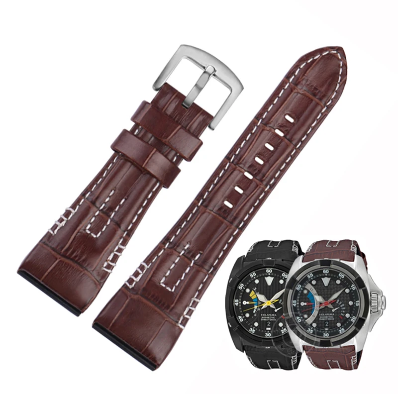 

26mm Genuine Leather Watchband For Seiko VELATURA/SRH Series SRH013 SPC007J1 SPC007 Strap With Steel Buckle Watch Band Bracelet