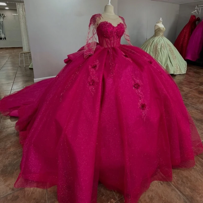 

Red Shiny Quinceanera Dresses Off The Shoulder Applique Flower Beads Tull Corset Party Birthday Sweet 16 Dress Vestidos 15 Anos