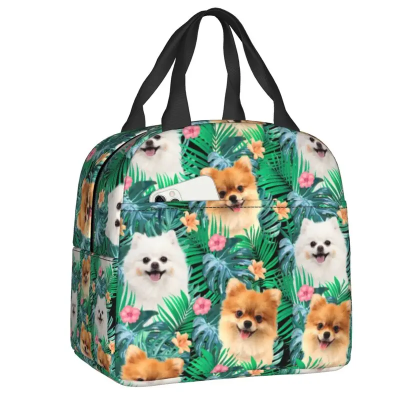 Pomeranian Dog With Summer Leaf Resuable Lunch Boxes Leakproof Pet Spitz Thermal Cooler Food Insulated Lunch Bag Office Work