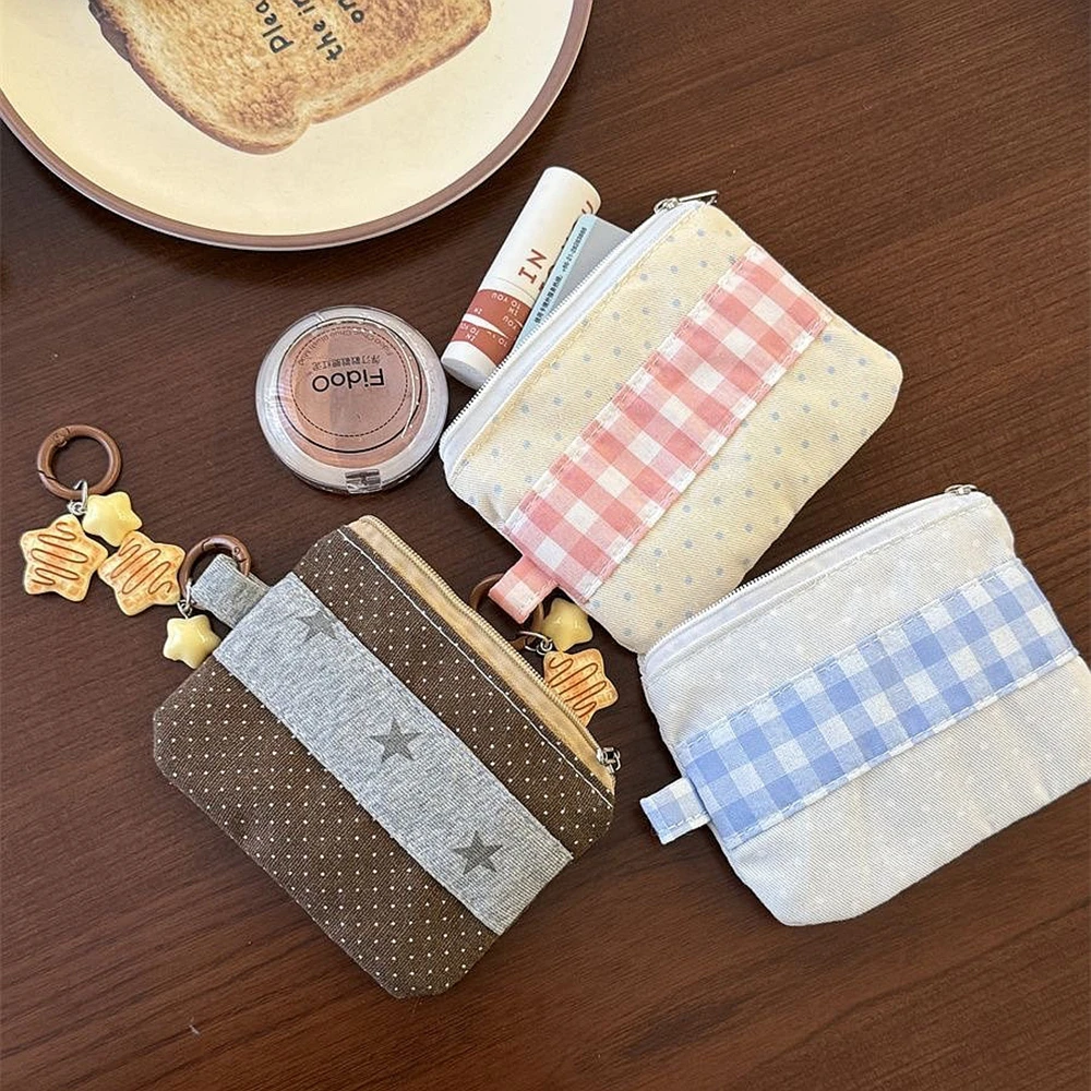 Vintage Wallet Canvas Plaid Striped Zipper Coin Purse Lady Retro Clutch Bag New Women Beauty Case Lipstick Bag