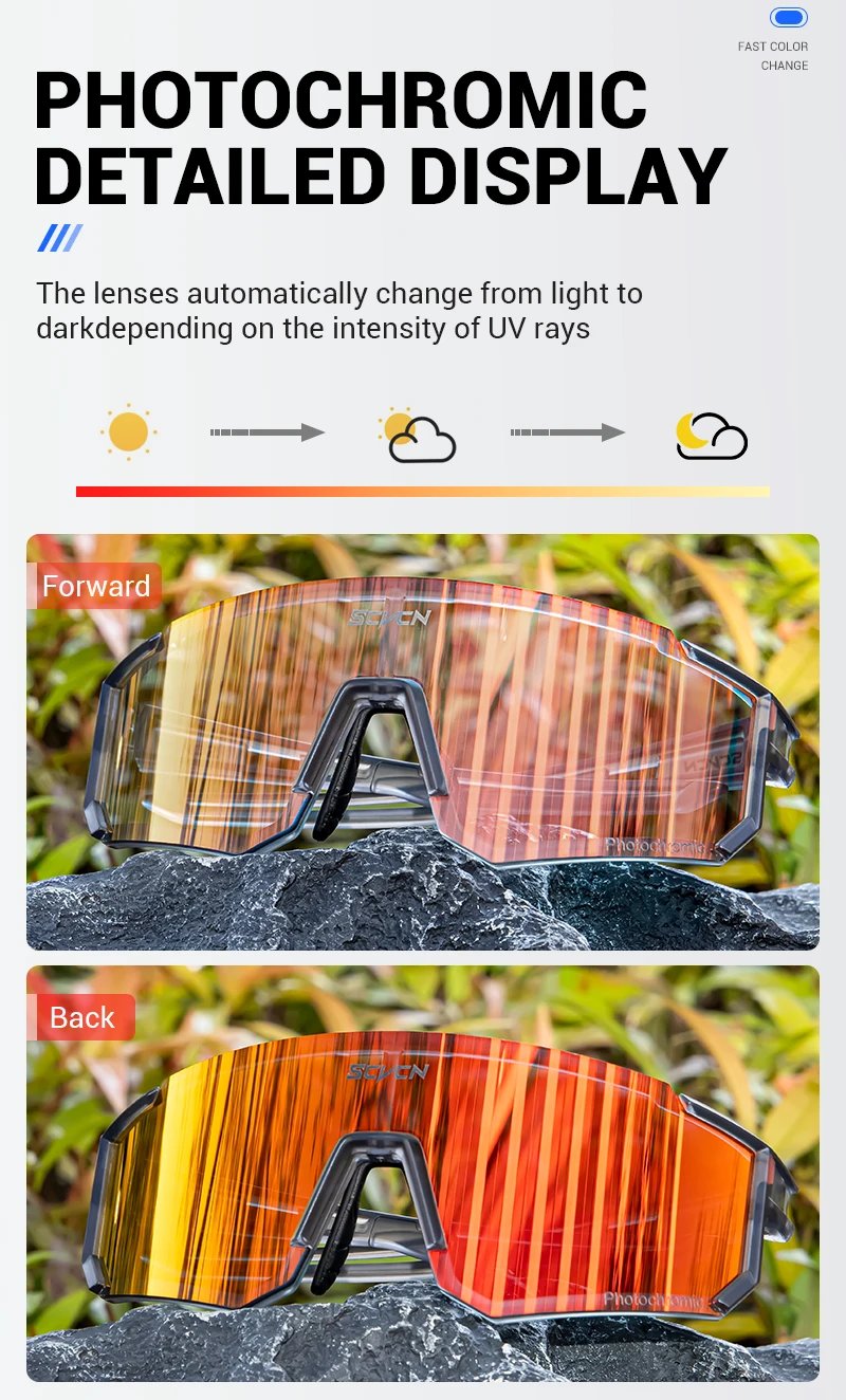 SCVCN Heißer Photochrome Radfahren Gläser Outdoor UV400 Schutz MTB Fahrrad Männer Frauen Sport Sonnenbrille Fahrrad Winddicht Brille – Detail 2