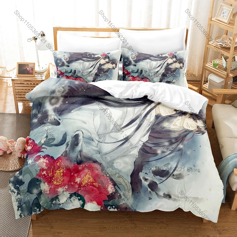 Cool Personality Mo Dao Zu Shi Anime Bedding Set New Printed Duvet Cover Set Bed Linen for Wei Ying Lan Zhan Fans Home Bedroom D