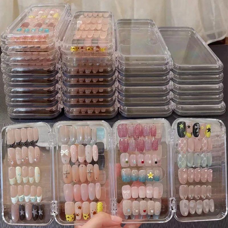 

Tri-Fold Press On Nail Organizer Case - 4-Page Portable Storage Box for Fake Nails, Clear PET Plastic Travel Holder