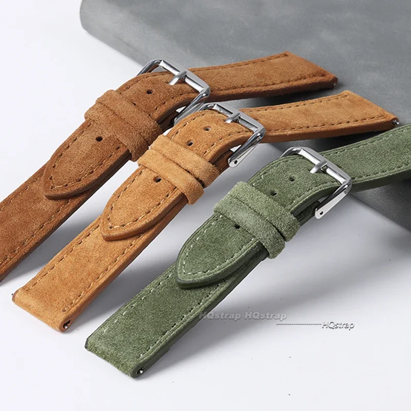 18mm 19mm 20mm 22mm 24mm Soft Suede Leather Watchband Steel Pin Buckle Wristband Blue Brown Green Watch Strap Quick Release Belt