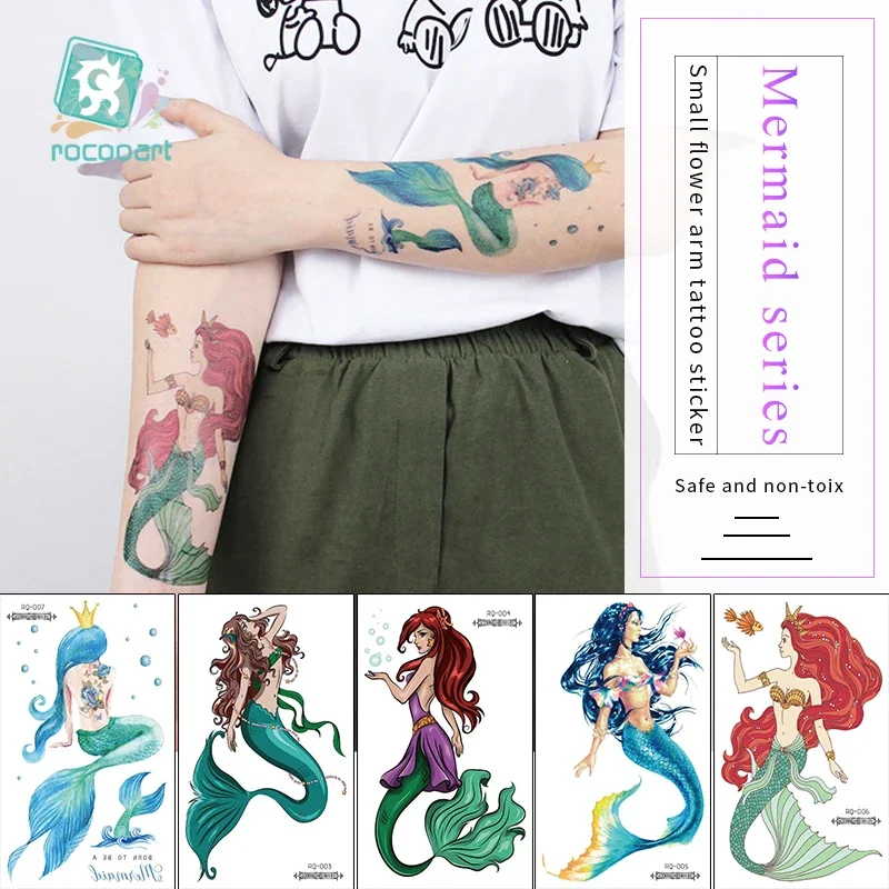 Rocooart Mermaid Temporary Tattoo Sticker Sexy Tatoo For Women Holidays Makeup Taty Body Art Fake Tattoo Waterproof Flash Tatto