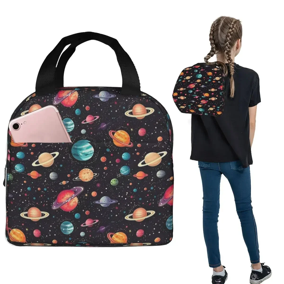 Solar System Space Planets Universe Insulated Lunch Bag for Women Children Portable Food Boxes Thermal Lunch Box Tote