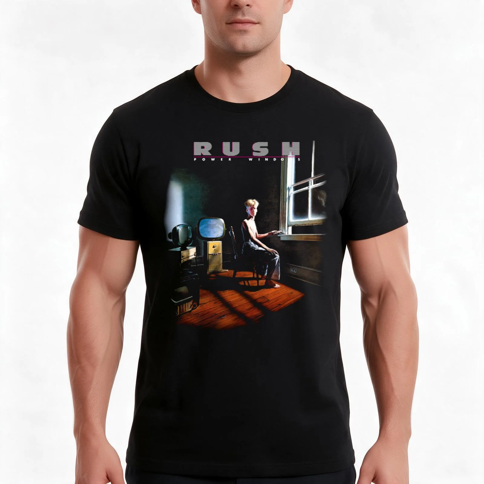 power windows T-Shirt, Summer Casual Cotton Tee, Oversized Streetwear Tops, Vintage Graphic Print, Loose Fit Short Sleeve