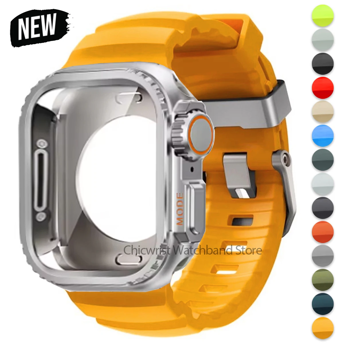 

Силиконовый ремешок + металлический чехол для iWatch Ultra2 для Apple Watch 10/9/8/1/2/3/4/5/6/7 спортивный браслет 46 мм 49 мм 45 мм 44 мм 42 мм