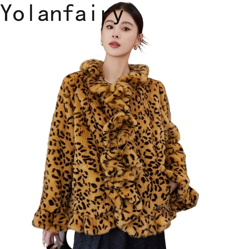 

YOLANFAIRY Whole Mink Real Fur Coat Woman 2025 Winter Short Natural Mink Fur Jackets for Women Fashion Wavy Edge Dames Winterjas