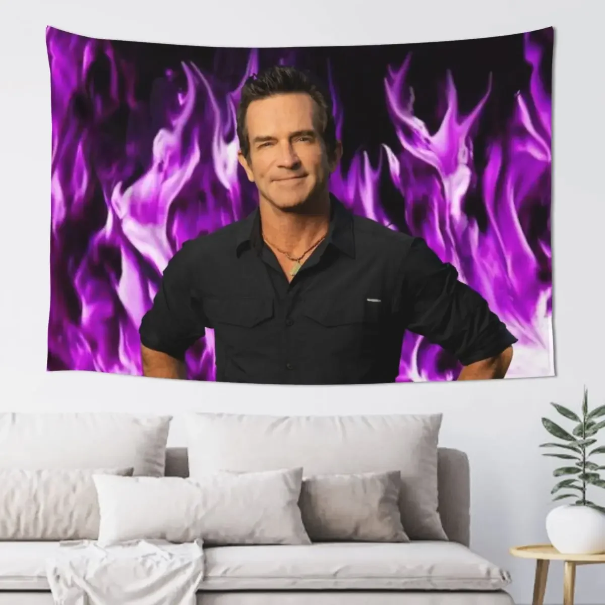 Jeff Probst On Fire Mode Purple Yrs22 Tapestry Decorative Paintings House Decorations Funny Room Ornaments Tapestry