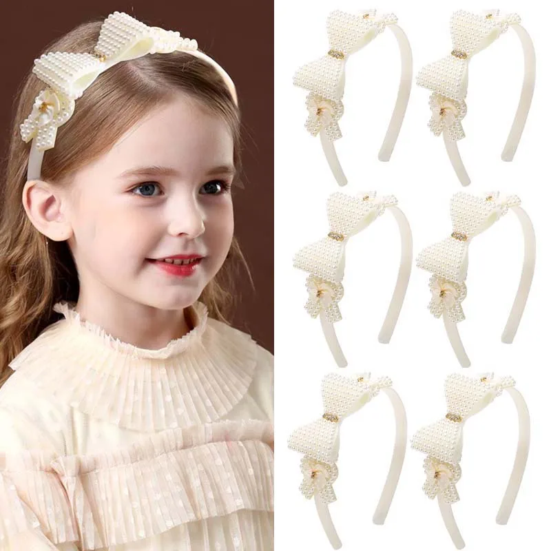 

Oaoleer Cute White Pearl Hairbands For Kids Girl Fashion Handmade Bowknote Headband Hair Hoop Headwear Hair Accessories Ornament