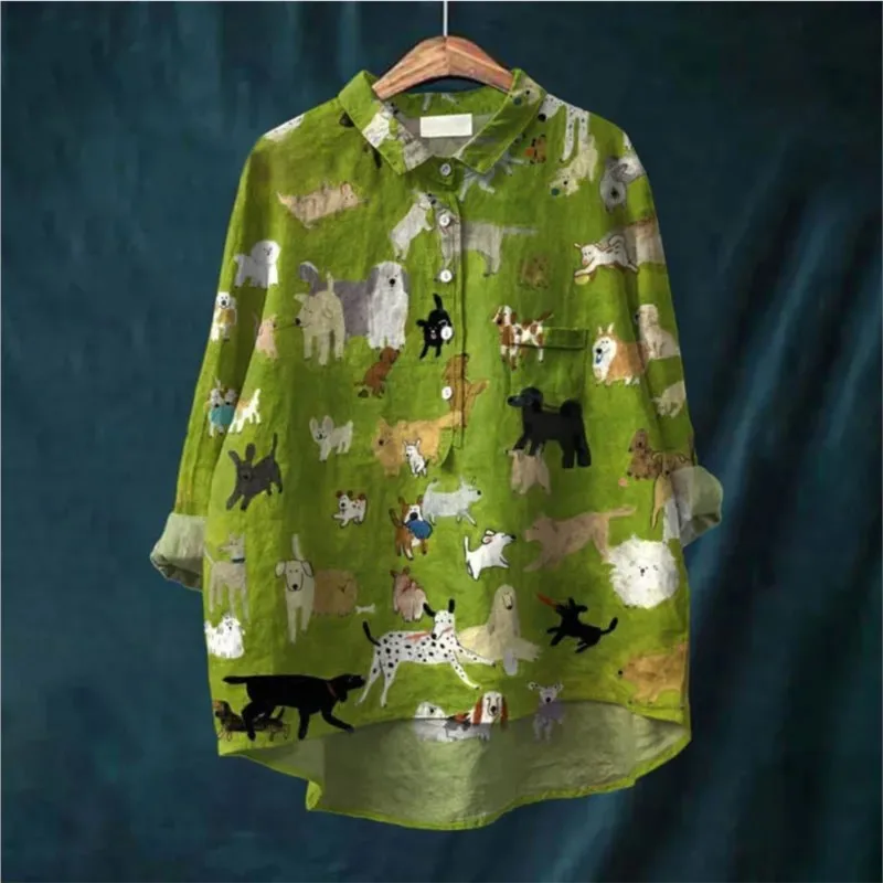 เสื้อเชิ้ตติดกระดุมพิมพ์ลายดอกไม้ทรงหลวมลำลองสำหรับสุภาพสตรี - เสื้อที่น่าสนใจสำหรับแมว สุนัข และสัตว์เล็กๆ ต่างๆ