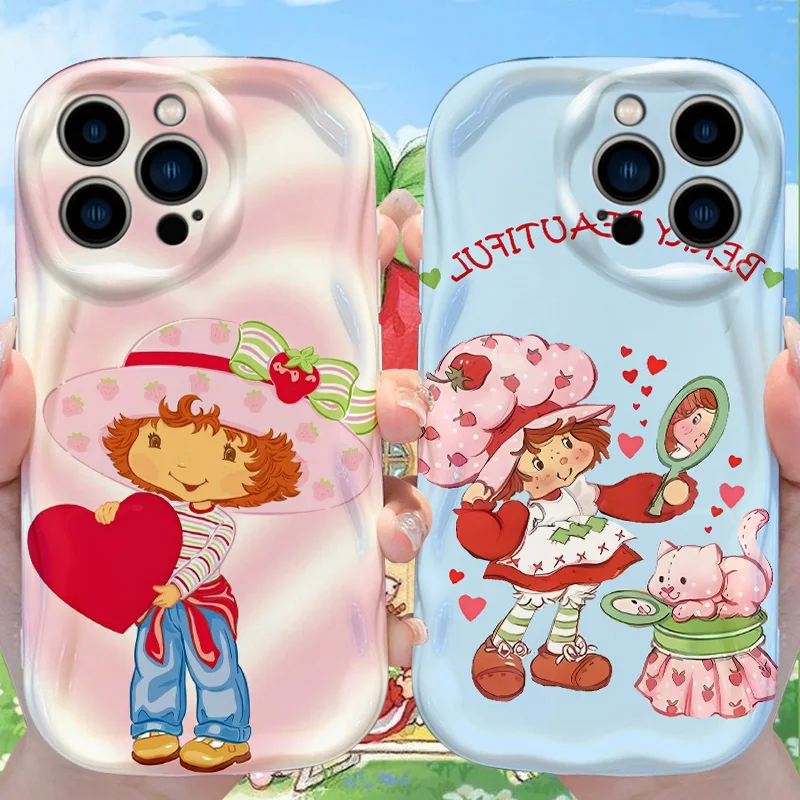 Funda S-Strawberry S-Shortcakes para iPhone 16 E 15 Pro Max 14 13 12 Mini 11 Pro Max XS X 8 7 Plus Fundas de silicona líquida Funda
