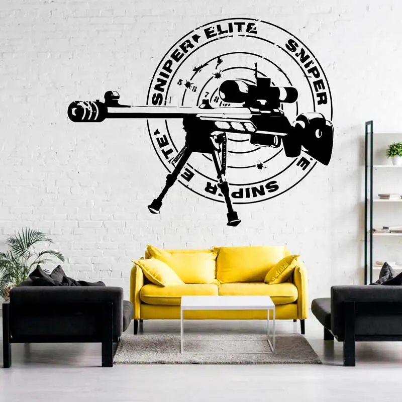 Military Sniper Rifle Vinyl Wall Sticker Hunting War Weapon Sniper Home Teen Kids Room Decor Unique Gift Wall Decal Mural  F4