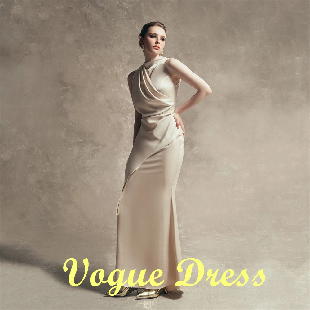 맞춤형 기질 아이보리 새틴 이브닝 드레스 오-넥 민소매 특별 행사 가운 럭셔리 연예인 가운 Hig