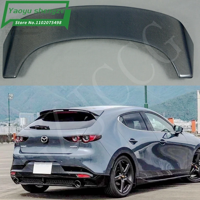 For Mazda 3 Axela Hatchback 2020 Car Styling FRP+ Carbon Fiber Rear Spoiler Wing Tail Trunk Lid Cover Auto Decoration