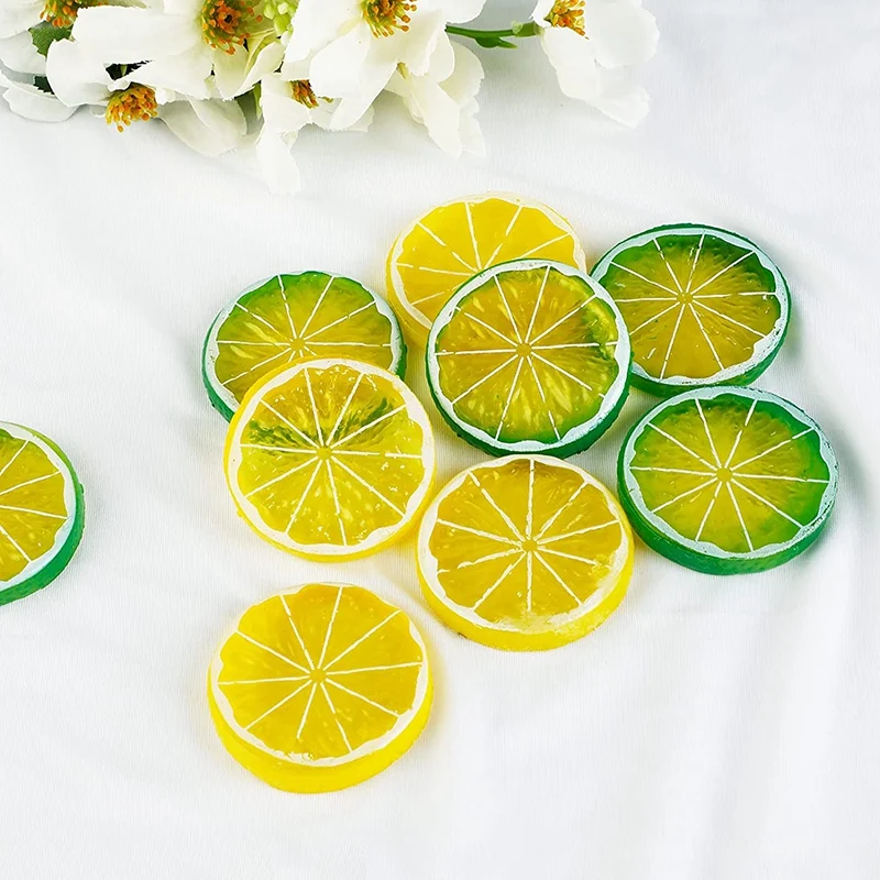 Artificial Lemon Slices Blocks : 30Pcs Fake Lemon Slices And 20Pcs Lemon Blocks Realistic Fruit Lemon Decorations