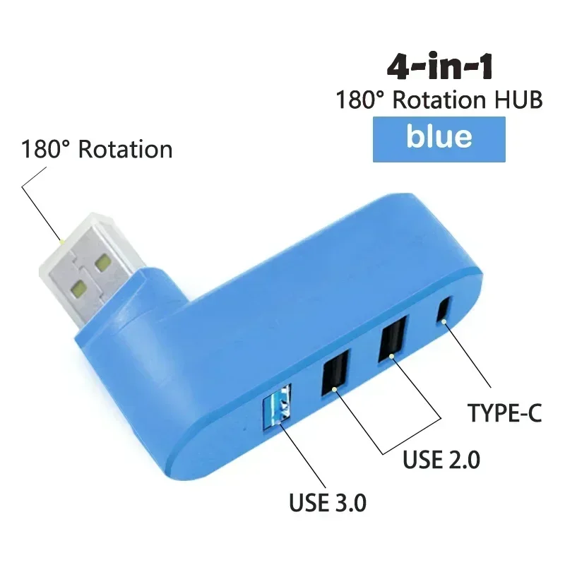 Adaptateur de transfert de données pour ordinateur portable, concentrateur rotatif à 180 °, 4 ports, USB 3.0 2.0, type C, concentrateur haute vitesse, répartiteur de disque U pour PC, MacPle