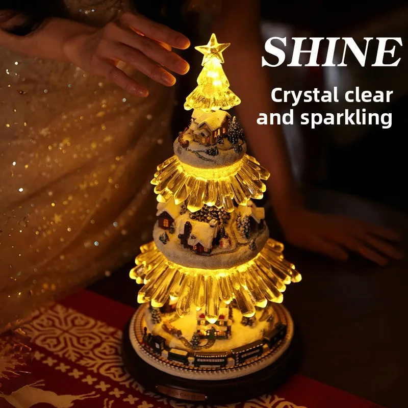 Four-layer Rotating Train Christmas Tree Wooden Music Box Female Birthday Gift