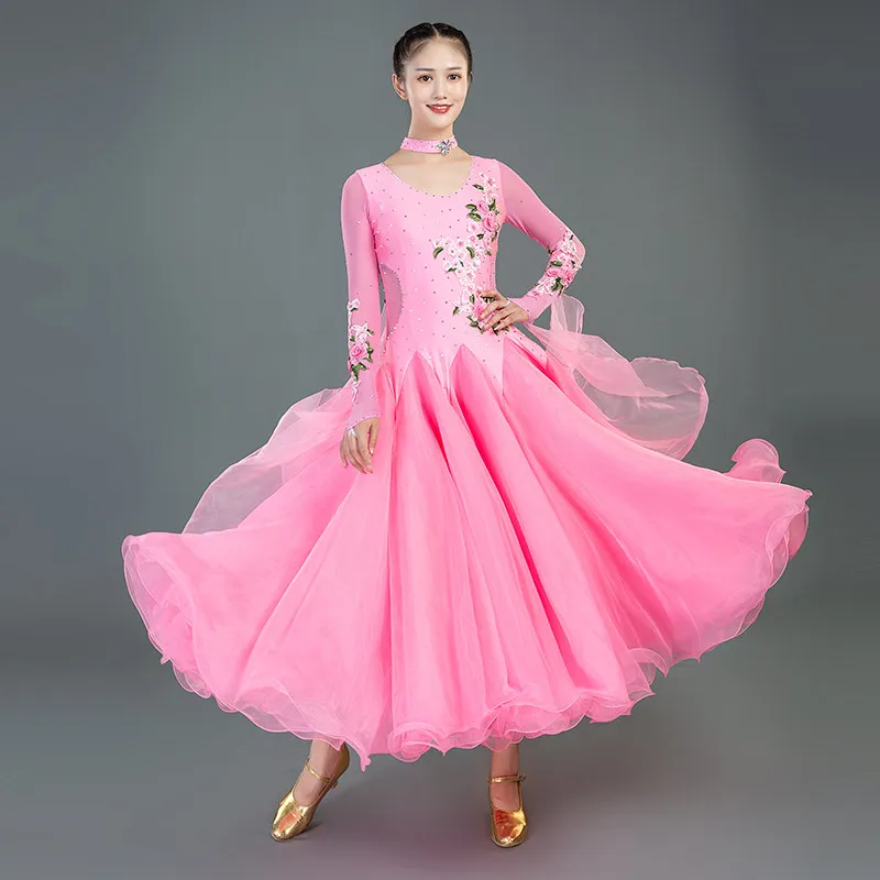 Chic Full Circle Skirt Ballroom Dress New Shiny Rhinestone Decor Slim Silhouette Perfect for Standard Waltz Dance Performances