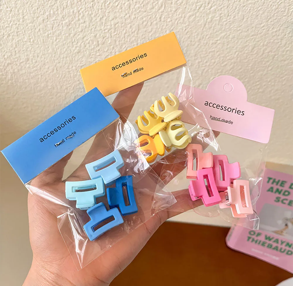 4Pcs/Set Candy Color Geometric Mini Hair Claw Clips Women Small Grab Clip Bangs Clip Broken Hair Clip Hair Styling Tool Headwear