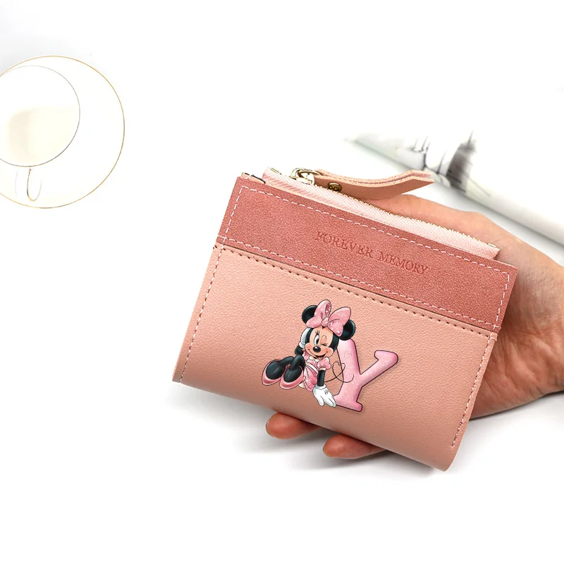 Disney Wallet Minnie Short Coin Purse Printing A-Z Letters Card Holder Handbag Ladies Small Wallets Female Hasp Clutch Money Bag